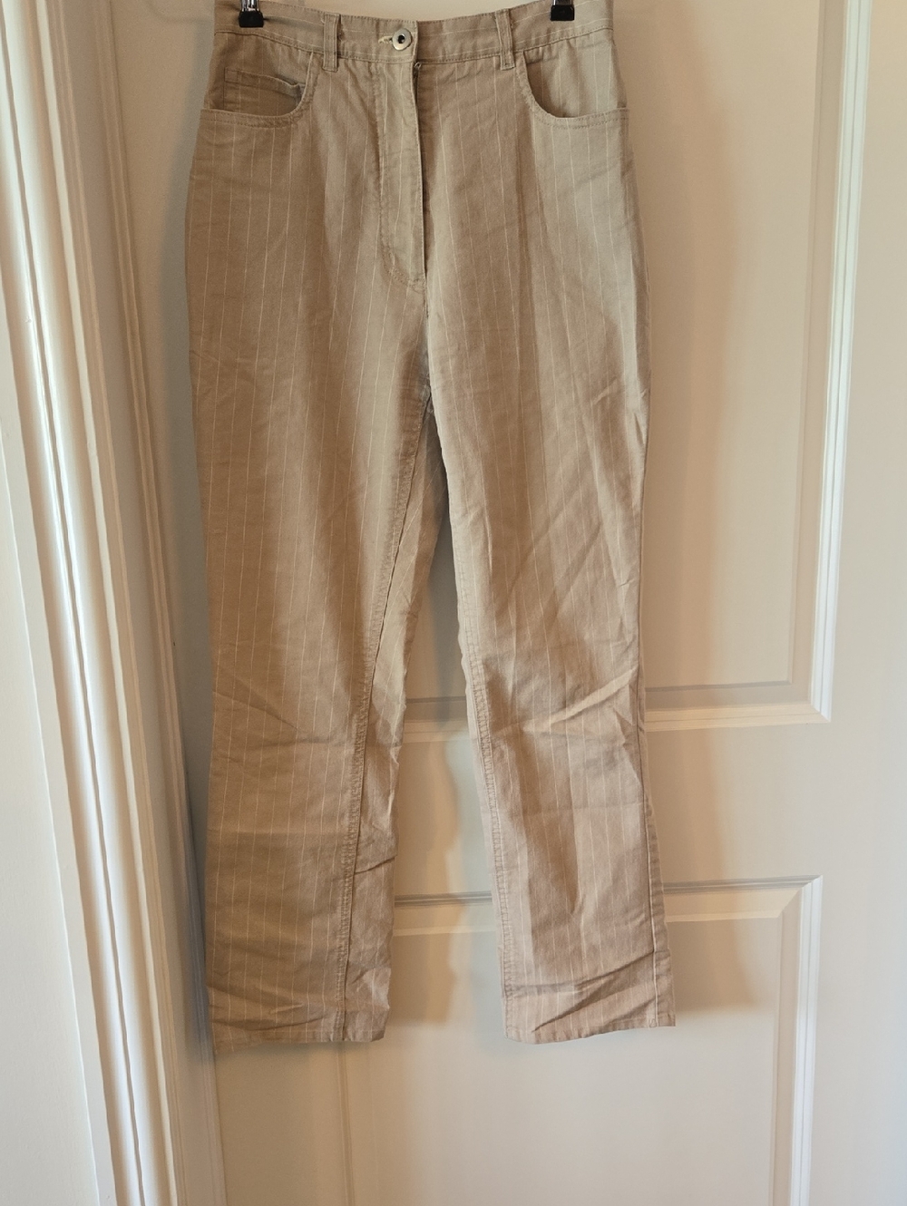 Sean Collection Light Beige Pinstripe Straight-Leg Pants